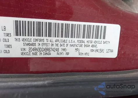 2011 Dodge Grand Caravan Mainstreet из США, поврежденный, VIN 2D4RN3DGXBR674248